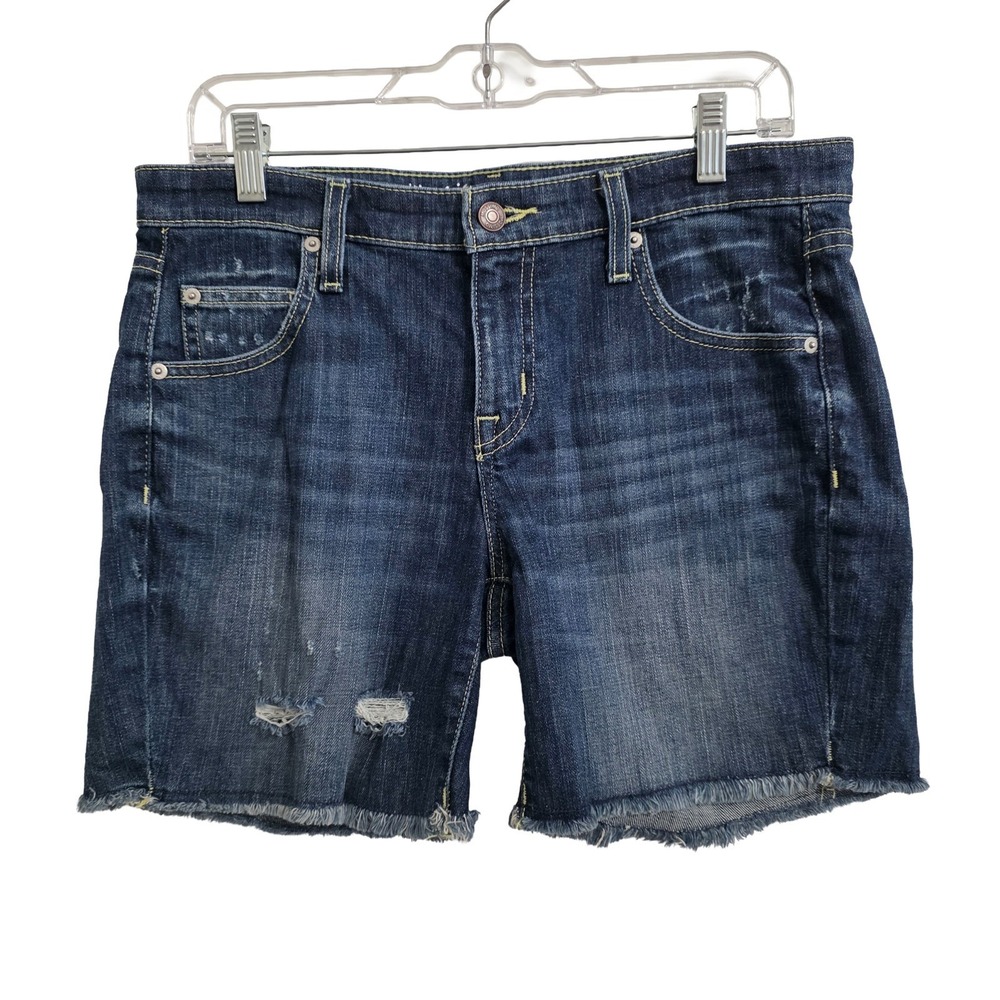 Mossimo Denim Stretch Boyfriend Shorts Distressed Raw Hem Women's Size 6 EUC